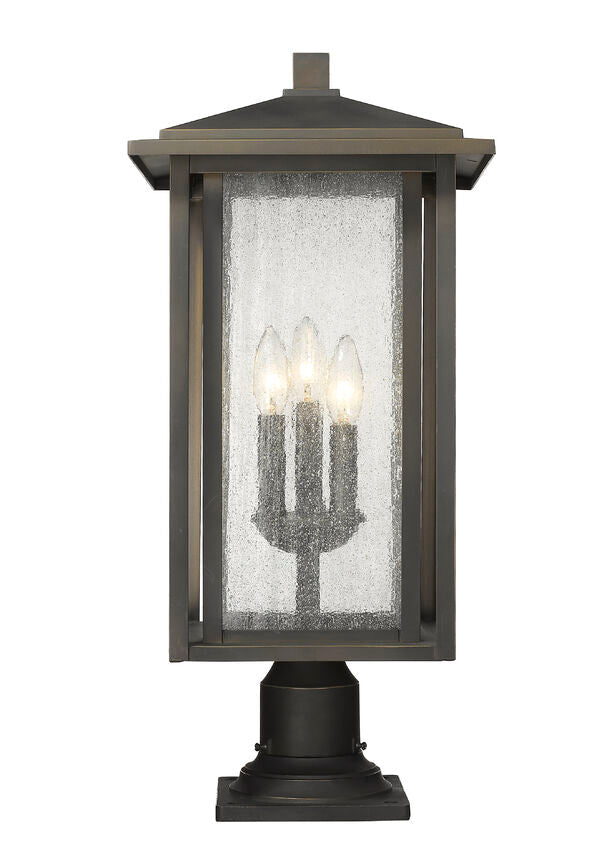 Z-Lite Aspen 11" W x 25" H 3-Light Oil Rubbed Bronze Outdoor Pier Mounted Fixture and Square Pier Mount Hardware With Clear Seedy Glass Shade