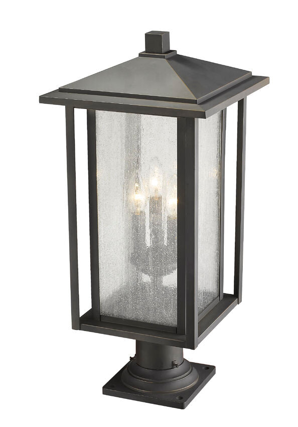 Z-Lite Aspen 11" W x 25" H 3-Light Oil Rubbed Bronze Outdoor Pier Mounted Fixture and Square Pier Mount Hardware With Clear Seedy Glass Shade