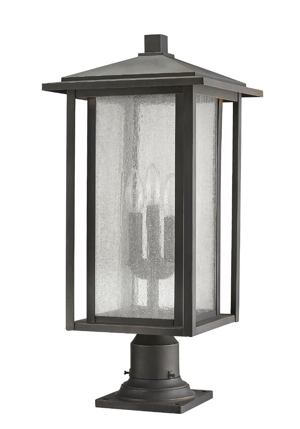 Z-Lite Aspen 11" W x 25" H 3-Light Oil Rubbed Bronze Outdoor Pier Mounted Fixture and Square Pier Mount Hardware With Clear Seedy Glass Shade