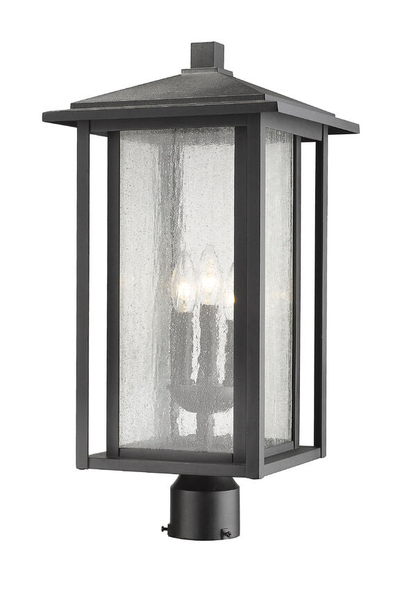 Z-Lite Aspen 11" W x 33" H 3-Light Black Outdoor Post Mount Fixture With Clear Seedy Glass Shade