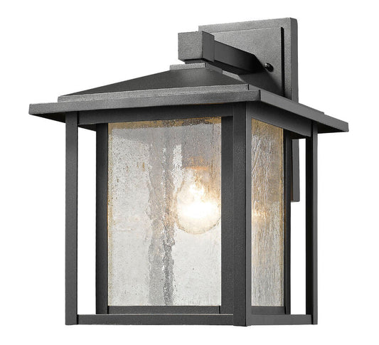 Z-Lite Aspen 12" 1-Light Black Outdoor Wall Sconce With Clear Seedy Glass Shade