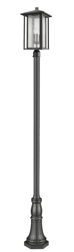 Z-Lite Aspen 3-Light Candelabra Bulb Base Black Aluminum Frame Clear Seedy Glass Outdoor Post Mounted Fixture