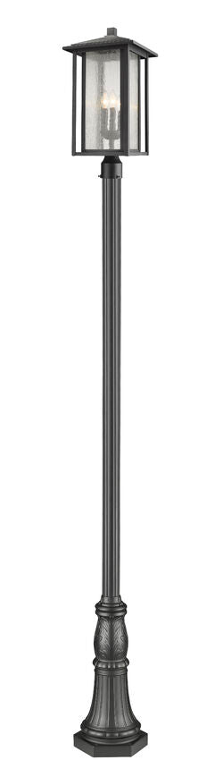 Z-Lite Aspen 3-Light Candelabra Bulb Base Black Aluminum Frame Clear Seedy Glass Outdoor Post Mounted Fixture