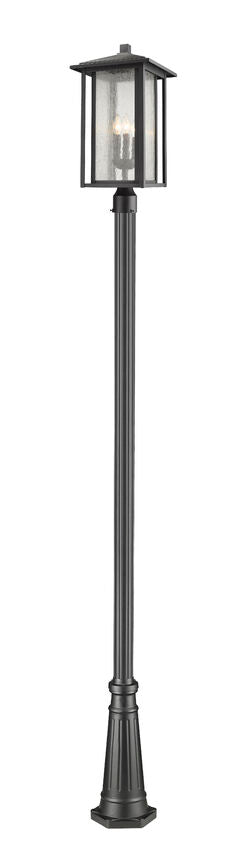 Z-Lite Aspen 554PHXLR-519P-BK 3-Light Candelabra Bulb Base Black Aluminum Frame Clear Seedy Glass Outdoor Post Mounted Fixture