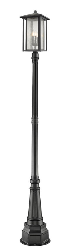 Z-Lite Aspen 554PHXLR-564P-BK 3-Light Candelabra Bulb Base Black Aluminum Frame Clear Seedy Glass Outdoor Post Mounted Fixture