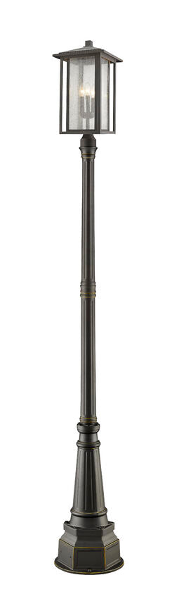 Z-Lite Aspen 554PHXLR-564P-ORB 3-Light Candelabra Bulb Base Oil Rubbed Bronze Aluminum Frame Clear Seedy Glass Outdoor Post Mounted Fixture