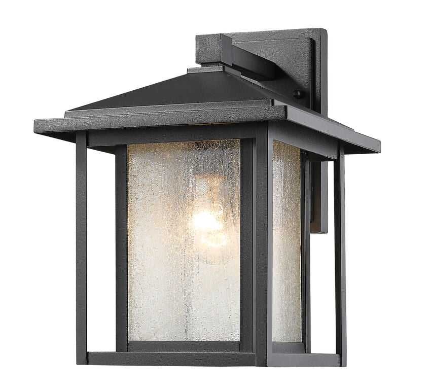 Z-Lite Aspen 9" 1-Light Black Outdoor Wall Sconce With Clear Seedy Glass Shade