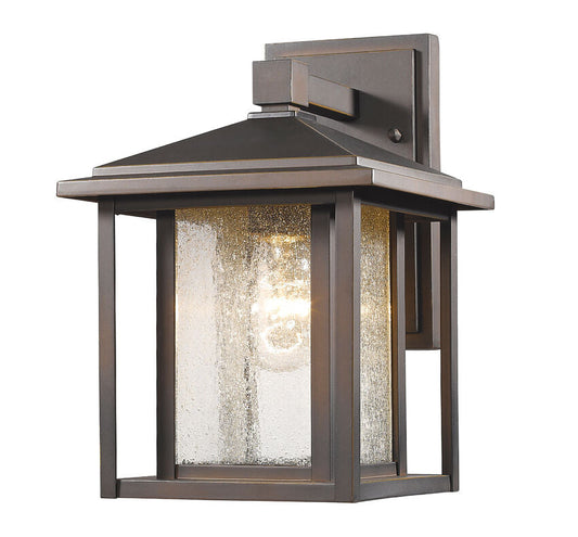Z-Lite Aspen 9" 1-Light Oil Rubbed Bronze Aluminum Outdoor Wall Sconce With Clear Seedy Glass Shade
