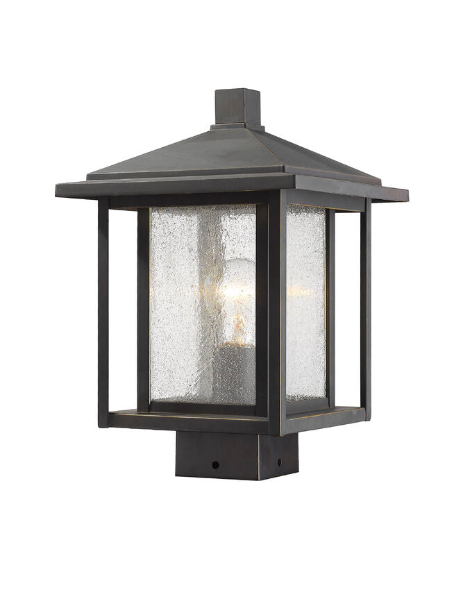 Z-Lite Aspen 9" W x 13" H 1-Light Oil Rubbed Bronze Outdoor Post Mount Fixture With Clear Seedy Glass Shade