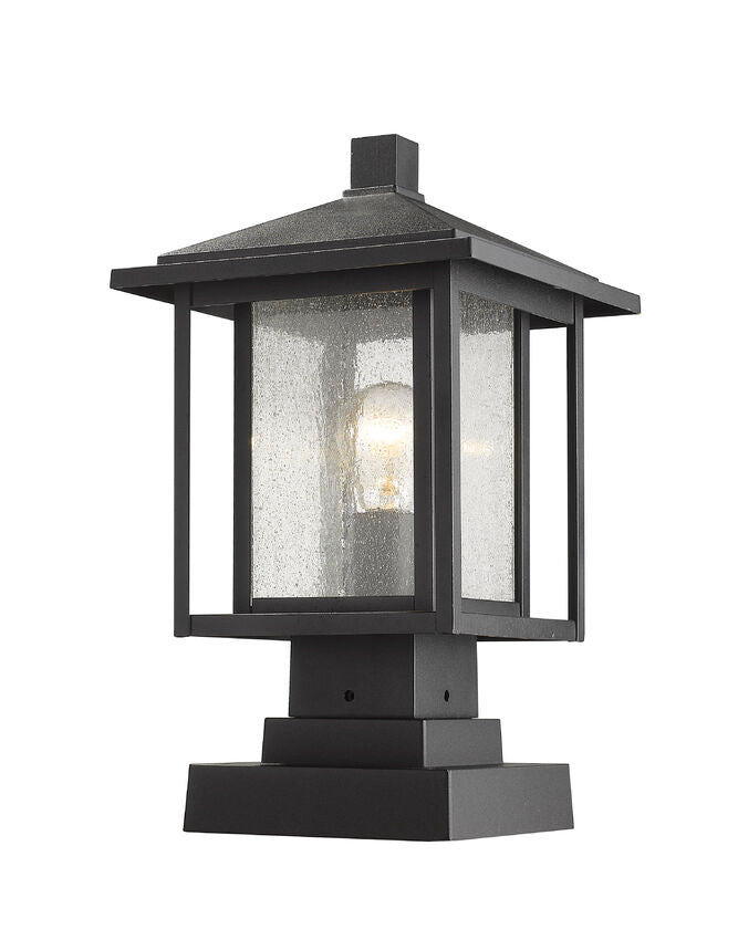 Z-Lite Aspen 9" W x 16" H 1-Light Black Outdoor Pier Mounted Fixture and Square Pier Mount Hardware With Clear Seedy Glass Shade