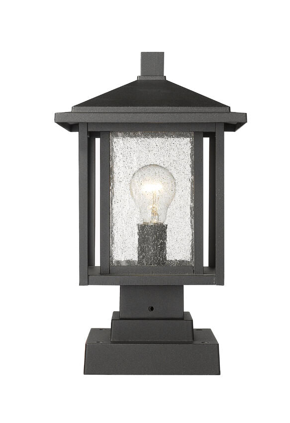 Z-Lite Aspen 9" W x 16" H 1-Light Black Outdoor Pier Mounted Fixture and Square Pier Mount Hardware With Clear Seedy Glass Shade