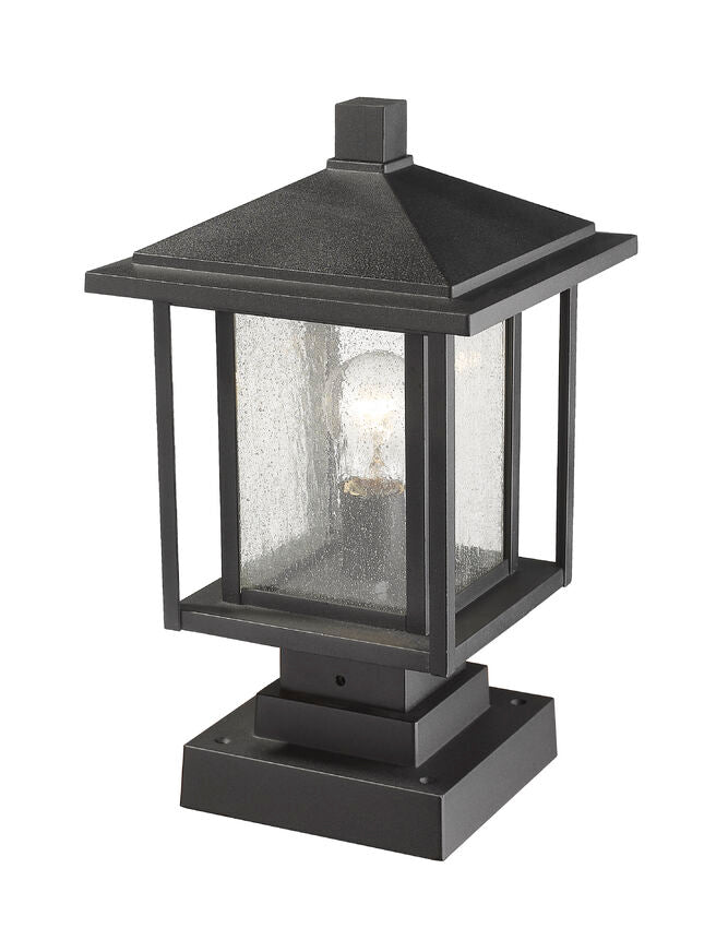 Z-Lite Aspen 9" W x 16" H 1-Light Black Outdoor Pier Mounted Fixture and Square Pier Mount Hardware With Clear Seedy Glass Shade
