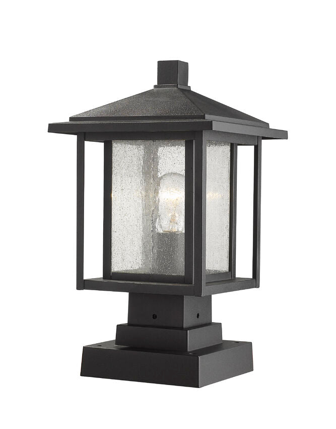 Z-Lite Aspen 9" W x 16" H 1-Light Black Outdoor Pier Mounted Fixture and Square Pier Mount Hardware With Clear Seedy Glass Shade