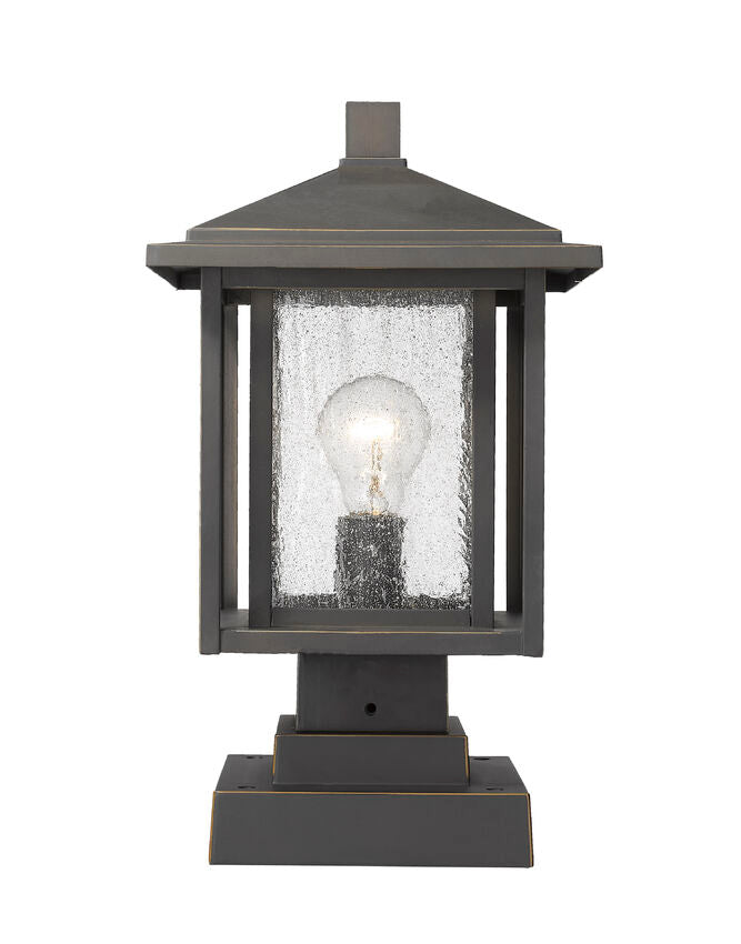 Z-Lite Aspen 9" W x 16" H 1-Light Oil Rubbed Bronze Outdoor Pier Mounted Fixture and Square Pier Mount Hardware With Clear Seedy Glass Shade