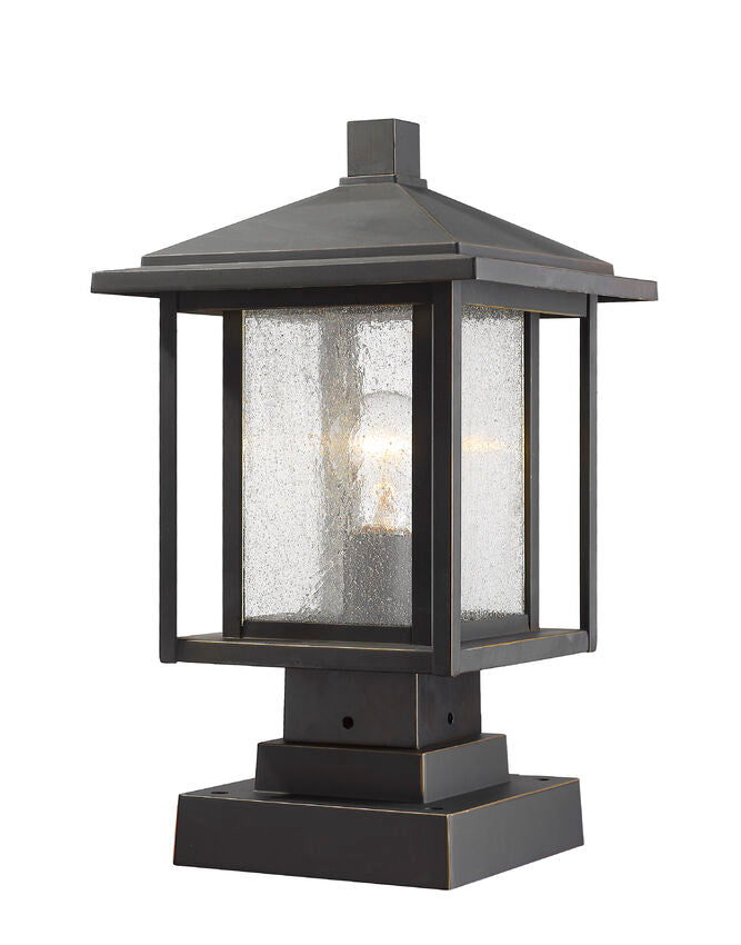 Z-Lite Aspen 9" W x 16" H 1-Light Oil Rubbed Bronze Outdoor Pier Mounted Fixture and Square Pier Mount Hardware With Clear Seedy Glass Shade