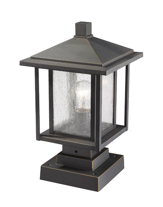 Z-Lite Aspen 9" W x 16" H 1-Light Oil Rubbed Bronze Outdoor Pier Mounted Fixture and Square Pier Mount Hardware With Clear Seedy Glass Shade