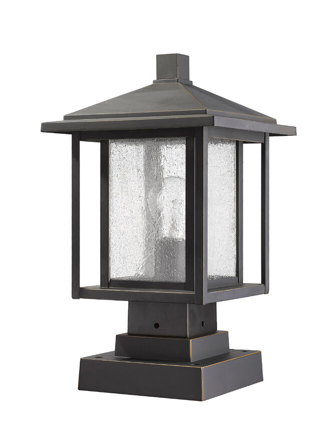 Z-Lite Aspen 9" W x 16" H 1-Light Oil Rubbed Bronze Outdoor Pier Mounted Fixture and Square Pier Mount Hardware With Clear Seedy Glass Shade