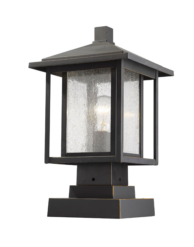 Z-Lite Aspen 9" W x 16" H 1-Light Oil Rubbed Bronze Outdoor Pier Mounted Fixture and Square Pier Mount Hardware With Clear Seedy Glass Shade