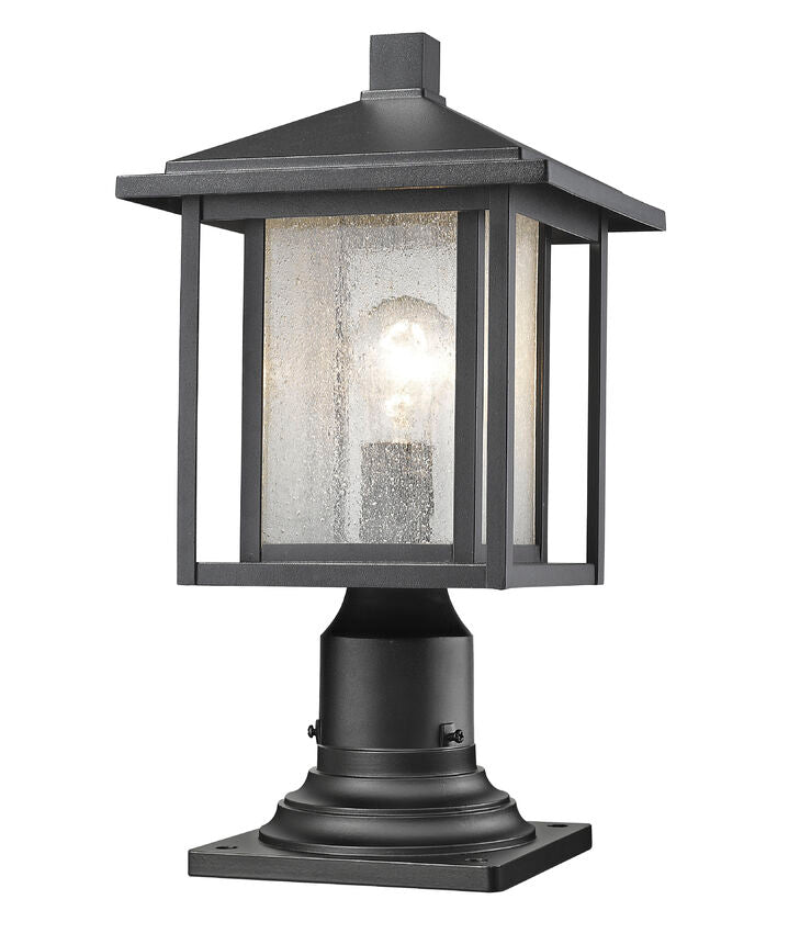 Z-Lite Aspen 9" W x 17" H 1-Light Black Outdoor Pier Mounted Fixture and Square Pier Mount Hardware With Clear Seedy Glass Shade