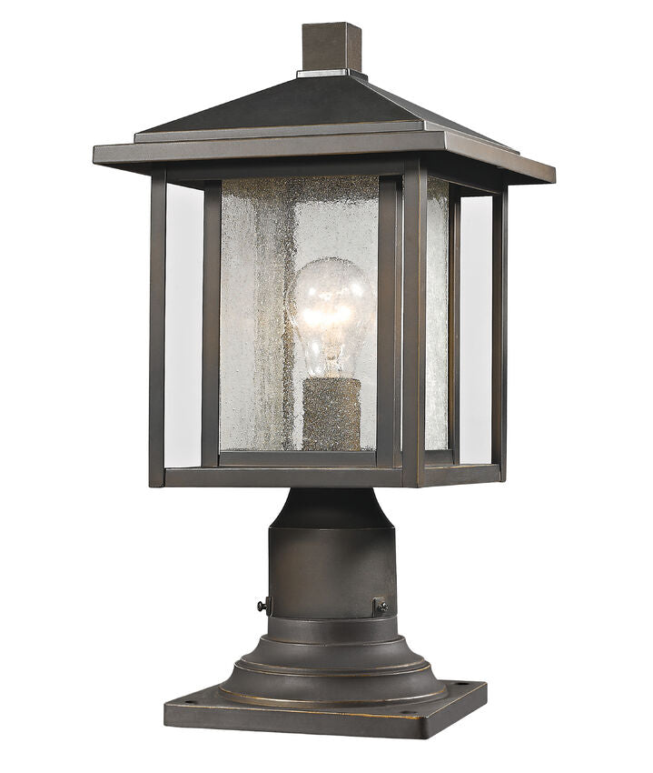 Z-Lite Aspen 9" W x 17" H 1-Light Oil Rubbed Bronze Outdoor Pier Mounted Fixture and Square Pier Mount Hardware With Clear Seedy Glass Shade