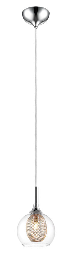 Z-Lite Auge 6" 1-Light Chrome Mini Pendant Light With Clear Glass and Steel Mesh Shade