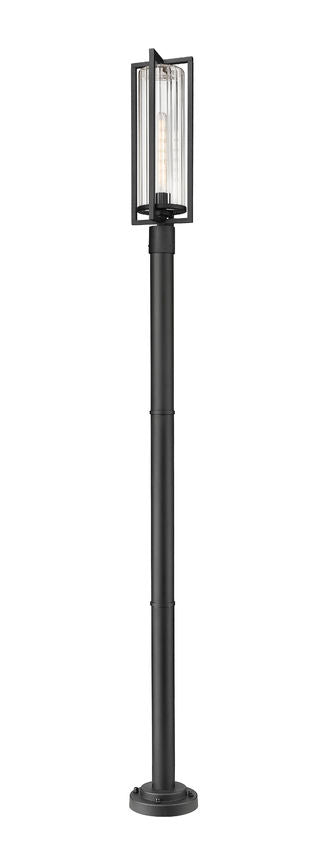 Z-Lite Aura 5013PHBR-567P-BK 1-Light Black Aluminum Outdoor Post Mounted Fixture With Clear Ribbed Glass Shade