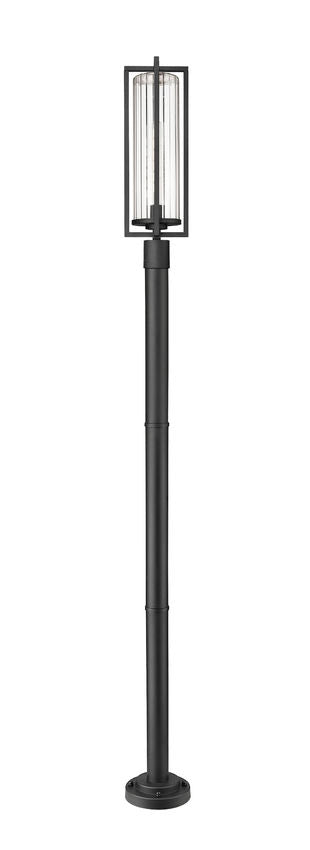 Z-Lite Aura 5013PHBR-567P-BK 1-Light Black Aluminum Outdoor Post Mounted Fixture With Clear Ribbed Glass Shade