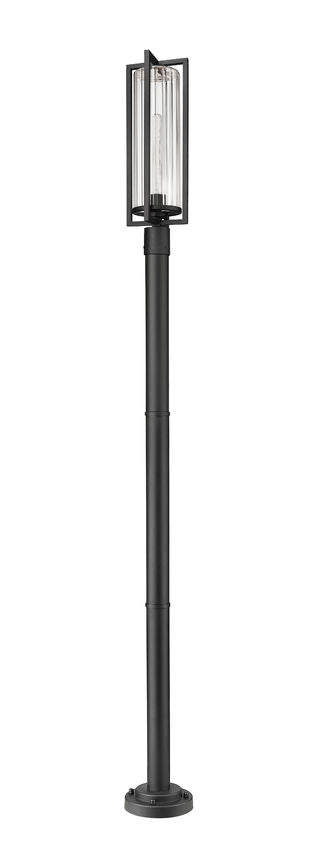 Z-Lite Aura 5013PHBR-567P-BK 1-Light Black Aluminum Outdoor Post Mounted Fixture With Clear Ribbed Glass Shade