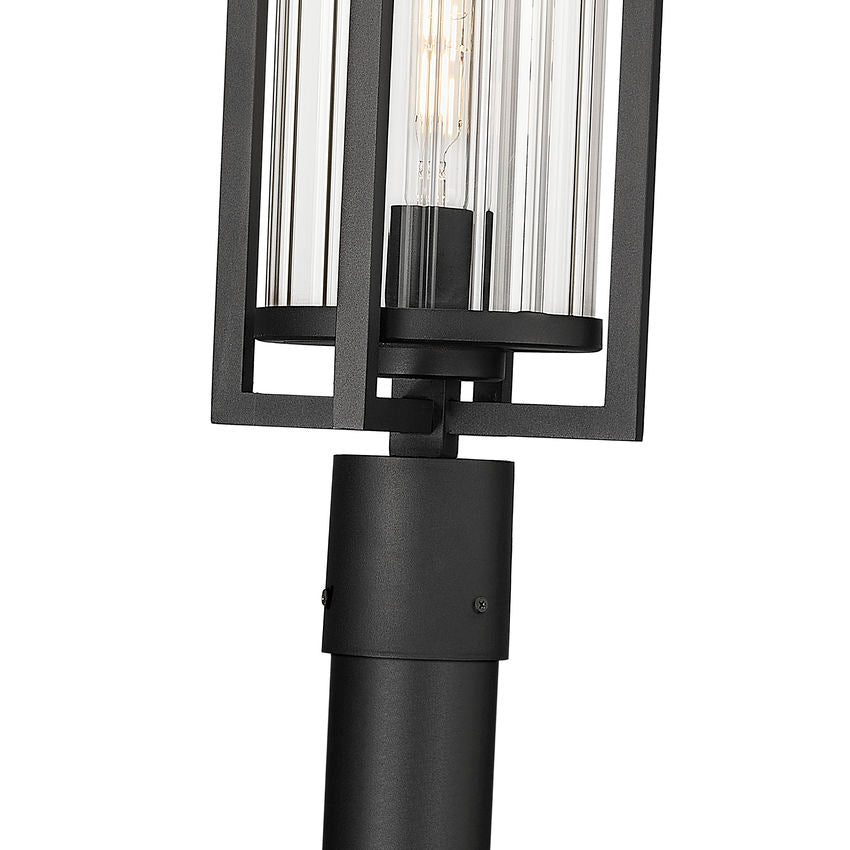 Z-Lite Aura 5013PHBR-567P-BK 1-Light Black Aluminum Outdoor Post Mounted Fixture With Clear Ribbed Glass Shade