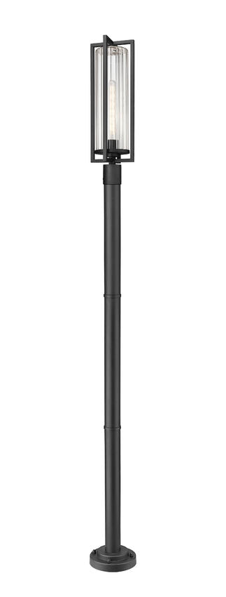 Z-Lite Aura 5013PHBR-567P-BK 1-Light Black Aluminum Outdoor Post Mounted Fixture With Clear Ribbed Glass Shade