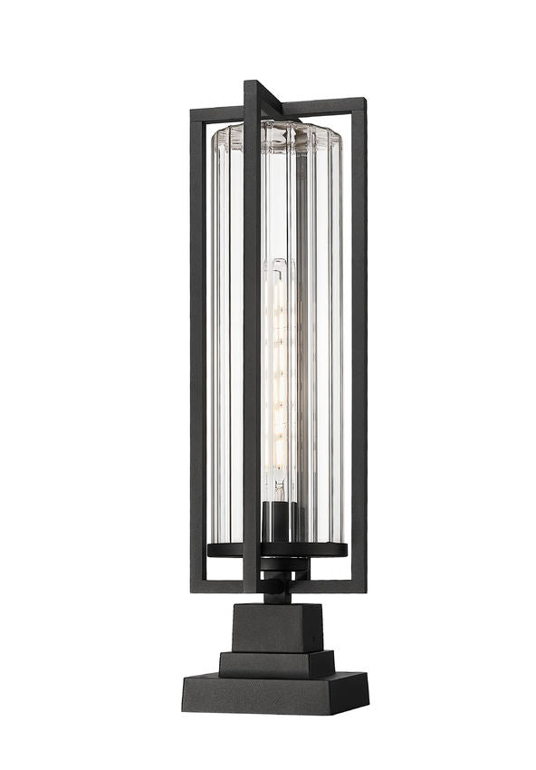 Z-Lite Aura 6" W x 15" H 1-Light Black Aluminum Outdoor Pier Mounted Fixture With Clear Ribbed Glass Shade