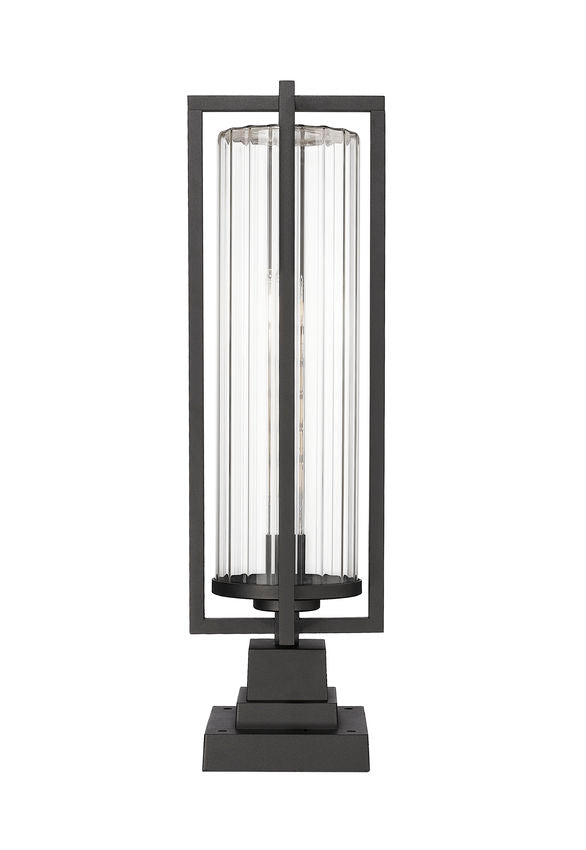 Z-Lite Aura 6" W x 15" H 1-Light Black Aluminum Outdoor Pier Mounted Fixture With Clear Ribbed Glass Shade