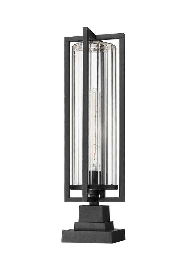 Z-Lite Aura 6" W x 15" H 1-Light Black Aluminum Outdoor Pier Mounted Fixture With Clear Ribbed Glass Shade