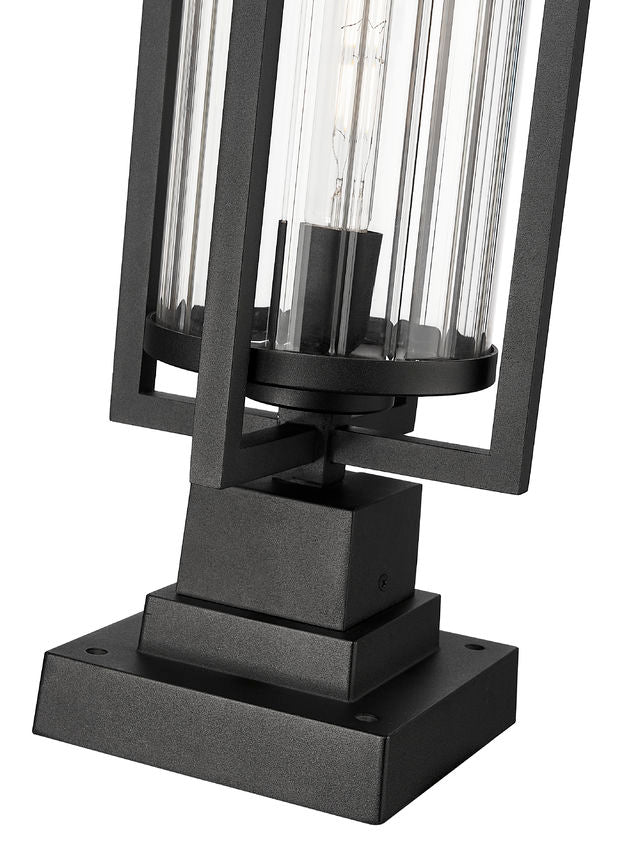 Z-Lite Aura 6" W x 15" H 1-Light Black Aluminum Outdoor Pier Mounted Fixture With Clear Ribbed Glass Shade