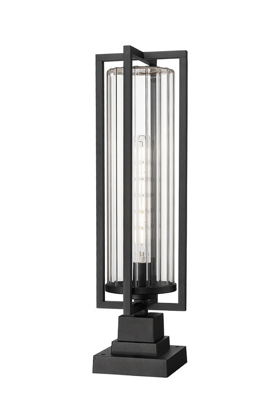Z-Lite Aura 6" W x 15" H 1-Light Black Aluminum Outdoor Pier Mounted Fixture With Clear Ribbed Glass Shade