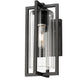 Z-Lite Aura 7" W x 13" H 1-Light Black Aluminum Outdoor Wall Light With Clear Ribbed Glass Shade