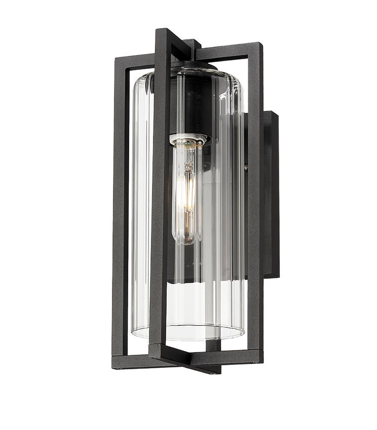 Z-Lite Aura 7" W x 13" H 1-Light Black Aluminum Outdoor Wall Light With Clear Ribbed Glass Shade