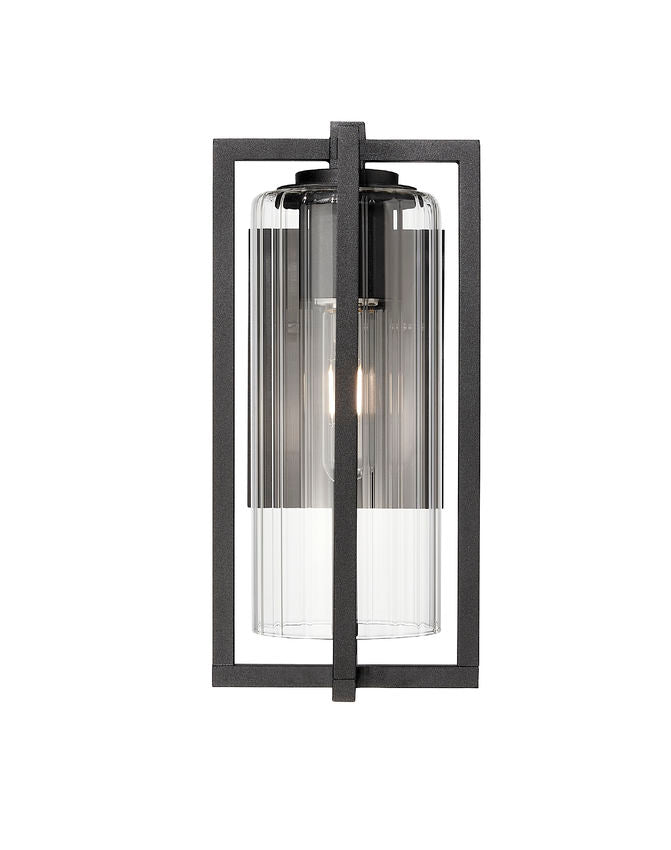 Z-Lite Aura 7" W x 13" H 1-Light Black Aluminum Outdoor Wall Light With Clear Ribbed Glass Shade