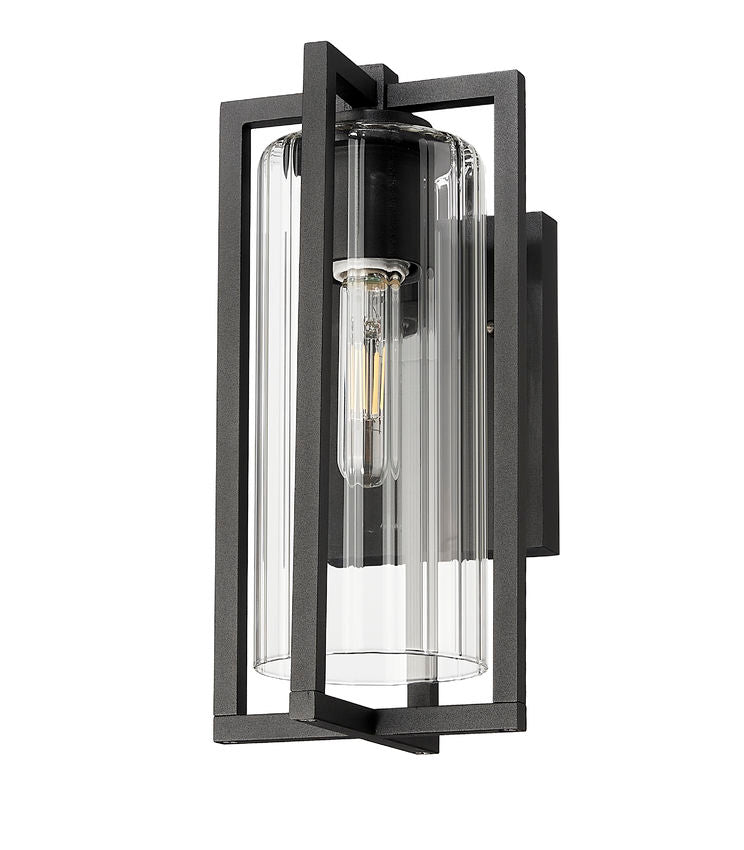 Z-Lite Aura 7" W x 13" H 1-Light Black Aluminum Outdoor Wall Light With Clear Ribbed Glass Shade