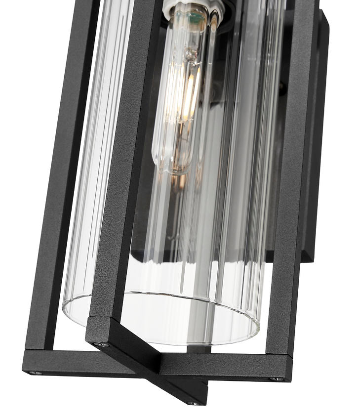 Z-Lite Aura 7" W x 13" H 1-Light Black Aluminum Outdoor Wall Light With Clear Ribbed Glass Shade