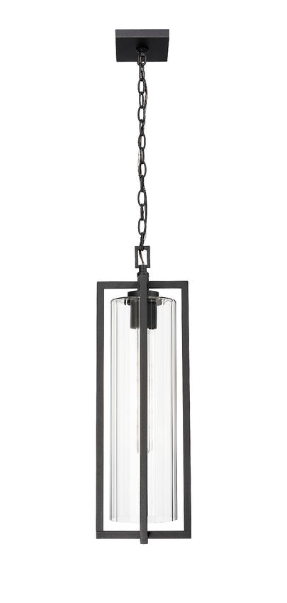 Z-Lite Aura 8" 1-Light Black Aluminum Outdoor Chain Mount Ceiling Fixture With Clear Ribbed Glass Shade