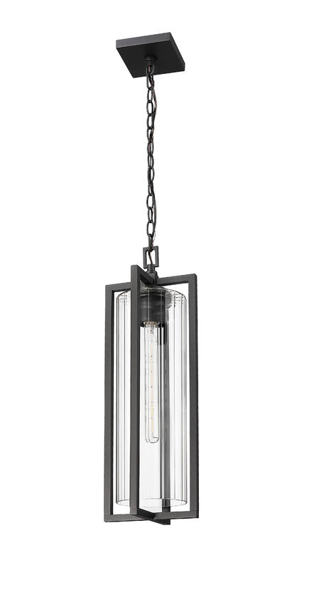 Z-Lite Aura 8" 1-Light Black Aluminum Outdoor Chain Mount Ceiling Fixture With Clear Ribbed Glass Shade
