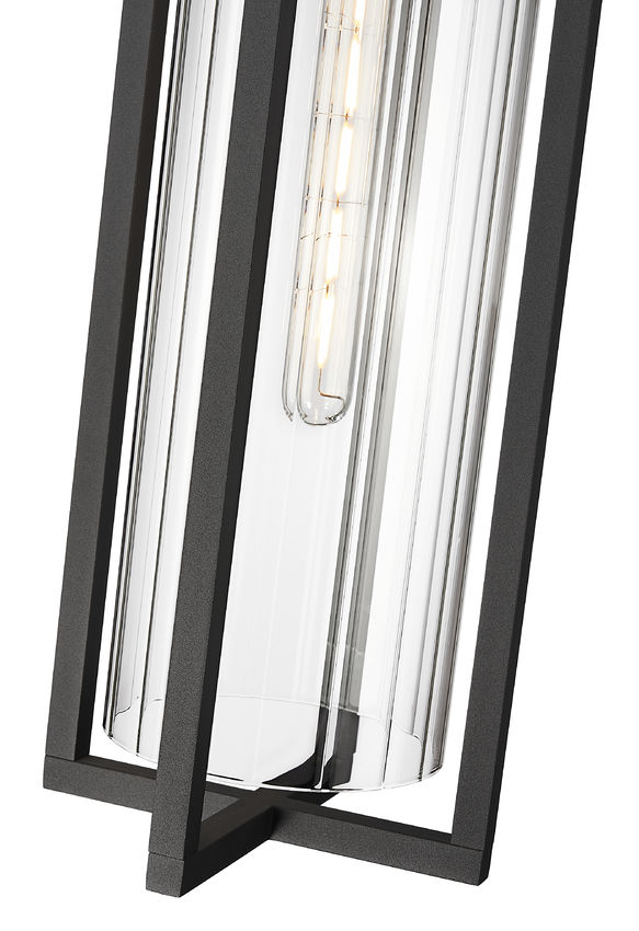 Z-Lite Aura 8" 1-Light Black Aluminum Outdoor Chain Mount Ceiling Fixture With Clear Ribbed Glass Shade