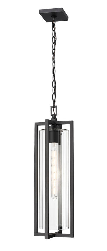 Z-Lite Aura 8" 1-Light Black Aluminum Outdoor Chain Mount Ceiling Fixture With Clear Ribbed Glass Shade