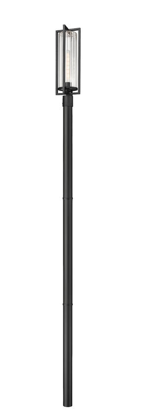 Z-Lite Aura 8" W x 120" H 1-Light Black Aluminum Outdoor Post Mounted Fixture With Clear Ribbed Glass Shade