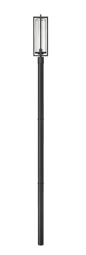 Z-Lite Aura 8" W x 120" H 1-Light Black Aluminum Outdoor Post Mounted Fixture With Clear Ribbed Glass Shade