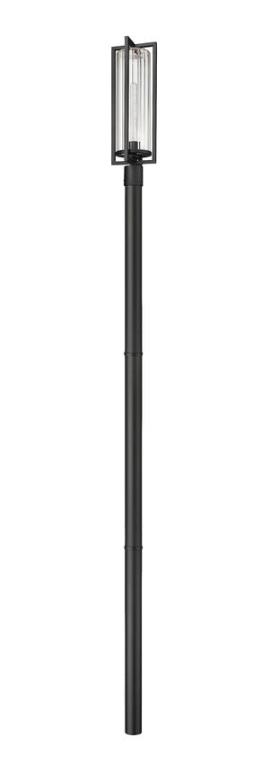 Z-Lite Aura 8" W x 120" H 1-Light Black Aluminum Outdoor Post Mounted Fixture With Clear Ribbed Glass Shade
