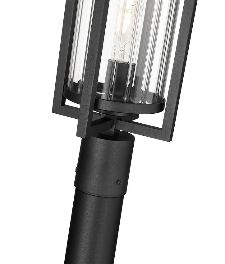 Z-Lite Aura 8" W x 120" H 1-Light Black Aluminum Outdoor Post Mounted Fixture With Clear Ribbed Glass Shade