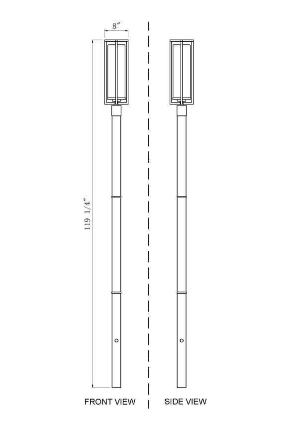 Z-Lite Aura 8" W x 120" H 1-Light Black Aluminum Outdoor Post Mounted Fixture With Clear Ribbed Glass Shade