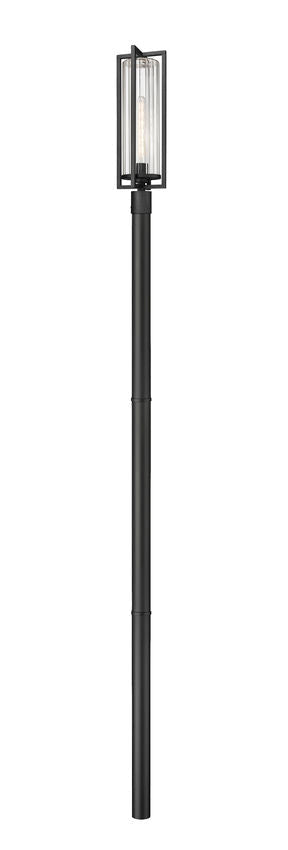 Z-Lite Aura 8" W x 120" H 1-Light Black Aluminum Outdoor Post Mounted Fixture With Clear Ribbed Glass Shade